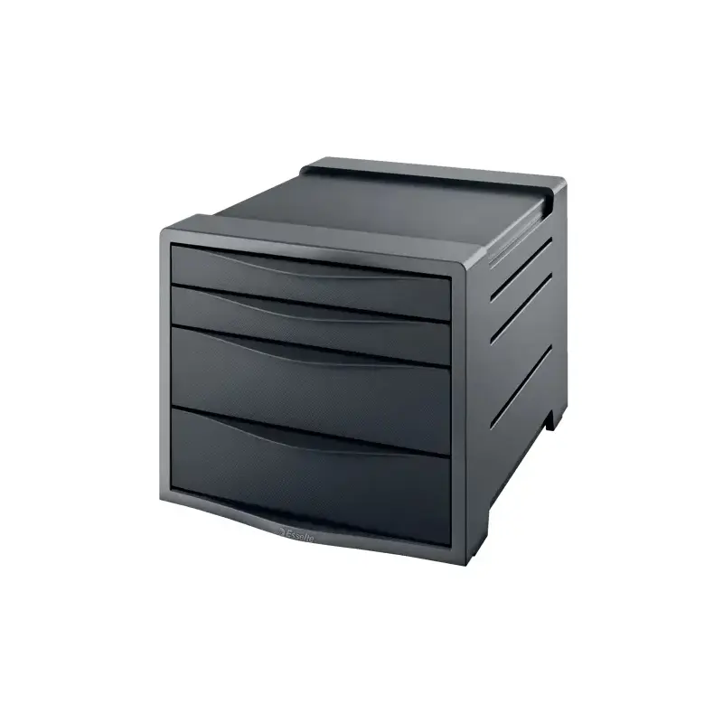 Esselte Europost Vivida Buc de 4 Cajones - 2 Medidas de Cajon - Deslizamiento Suave - Base con Goma Antideslizante - Color Gris/