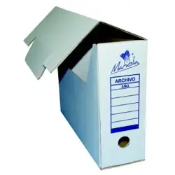 Mariola Caja de Archivo Definitivo Tamaño Folio - Medidas 25,5x10x35,5cm - Ideal para Organizar Documentos - Color Blanco y Azul