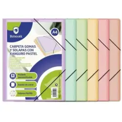 Bismark Carpeta de Gomas A4 Kanguro con Solapas - Colores Pastel Surtidos | Ahorro Imprimiendo