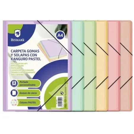 Bismark Carpeta de Gomas A4 Kanguro con Solapas - Colores Pastel Surtidos | Ahorro Imprimiendo