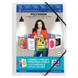 Oxford Polyvision A4+ Carpeta de Gomas 3 Solapas - Tapa de Plastico Personalizable - Lomo 30mm Transparente | Ahorro Imprimiendo
