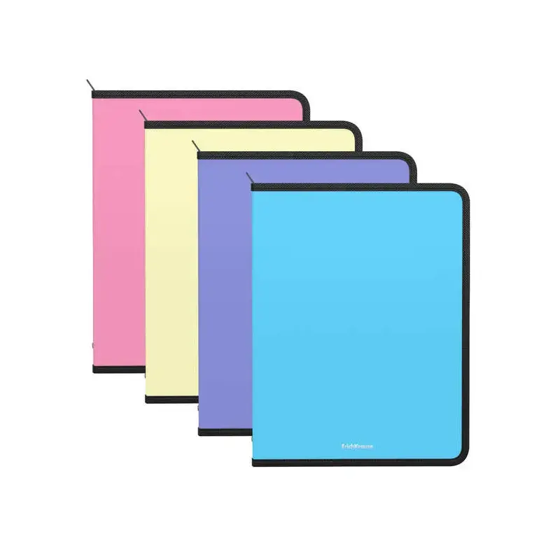 Erichkrause Matt Pastel Pack de 4 Carpetas con Cremallera A4 - Para Organizar y Transportar Documentos - Colores Pastel Surtidos