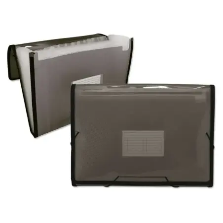 Ingraf Carpeta Frame Fuelle 13 Departamentos Tamaño A4 - Polipropileno Translucido - Gomas y Solapas - Color Gris | Ahorro Impri