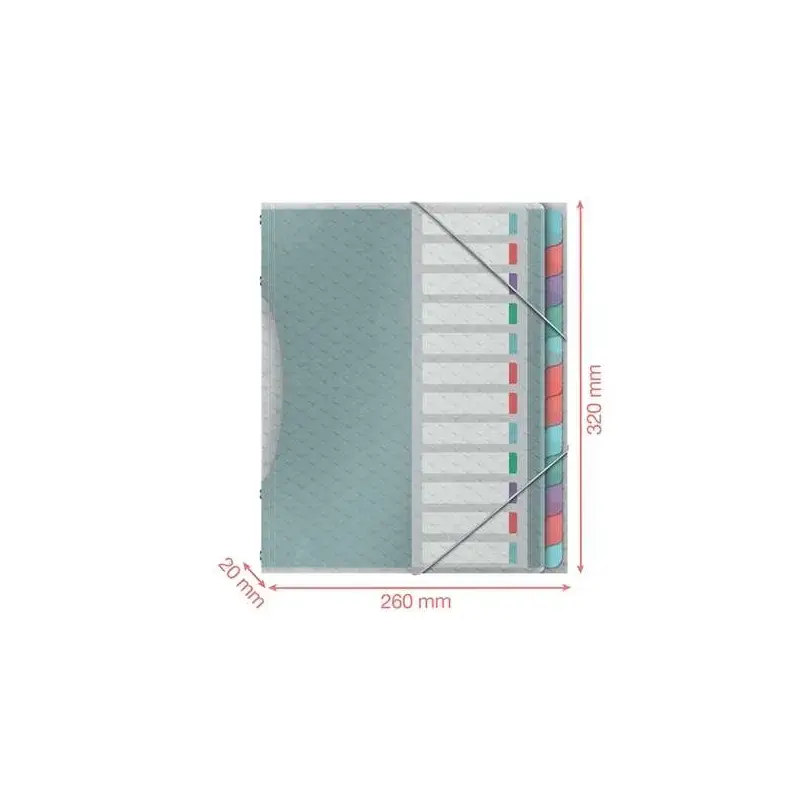 Esselte Colour'Breeze Clasificador con 12 Pestañas Multicolor - Para Formato A4 - 3 Solapas en la Contraportada - Polpropileno e