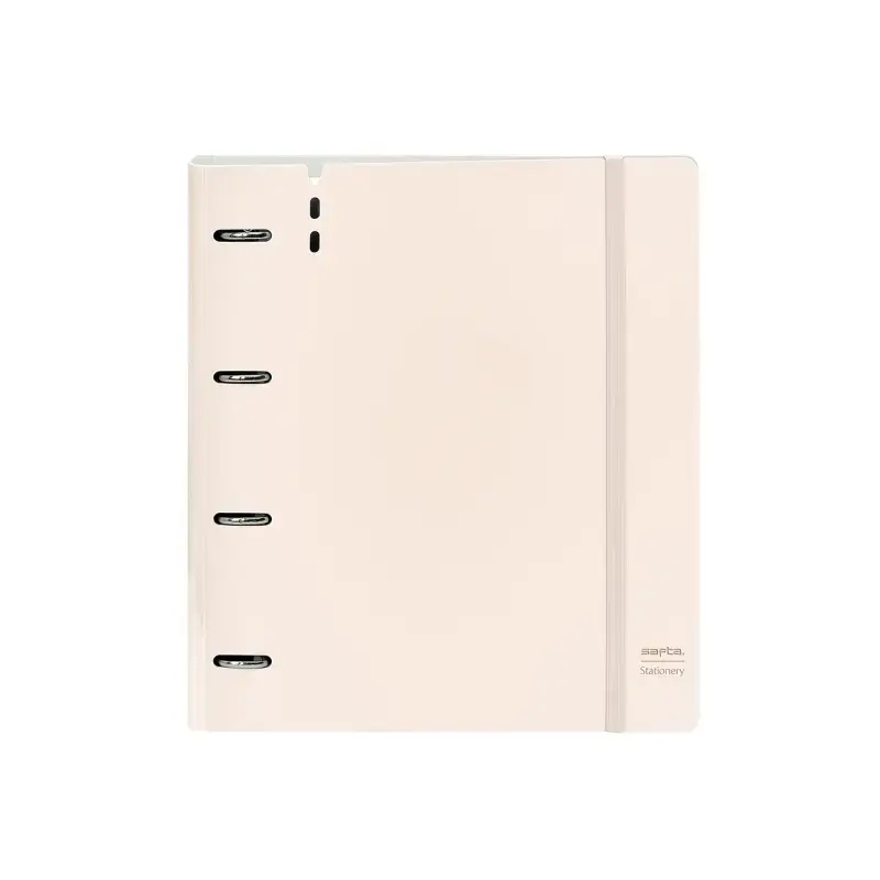 Safta Carpeta de 4 Anillas - PP Foam - Anillas de 35mm - Incluye 100 Hojas A4 - 27x32x4cm - Color Beige | Ahorro Imprimiendo