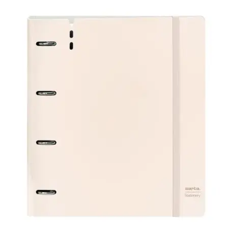Safta Carpeta de 4 Anillas - PP Foam - Anillas de 35mm - Incluye 100 Hojas A4 - 27x32x4cm - Color Beige | Ahorro Imprimiendo
