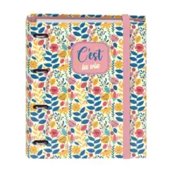 Dohe C´est la Vie Carpeta de 4 Anillas Mixtas de 35mm con Recambio de 100 Hojas - Formato Folio - Cierre con Goma - Incluye 4 Se