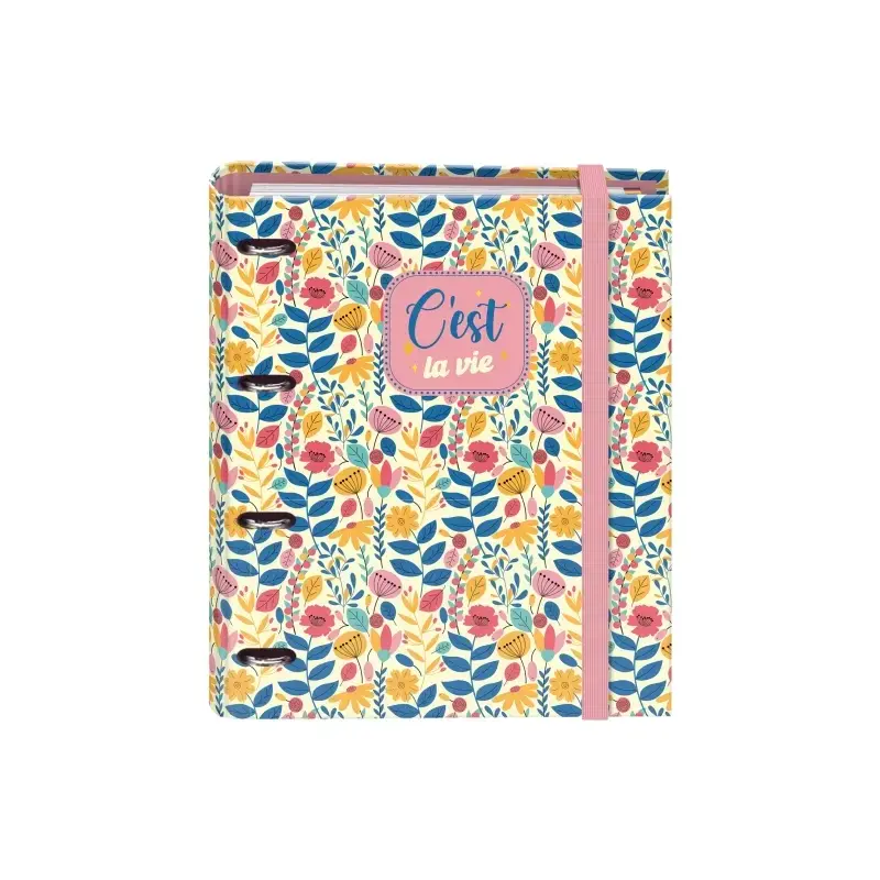 Dohe C´est la Vie Carpeta de 4 Anillas Mixtas de 35mm con Recambio de 100 Hojas - Formato Folio - Cierre con Goma - Incluye 4 Se