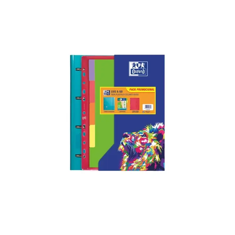 Oxford Live & Go Carpeta Europeanbinder A4+ con Recambio Cuadricula 5x5 + Separadores + Sobre Multitaladro - Ideal para Organiza