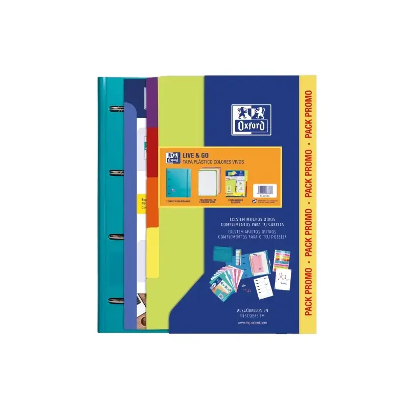 Oxford Europeanbinder Live & Go Carpeta Tamaño A4+ con Recambio + Separadores - Tapa de Plastico Polyfoam - Colores Vivos Aleato