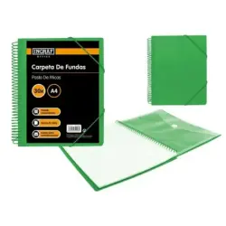 Ingraf Carpeta 30 Fundas A4 + Sobre con Broche - Espiral Plastica Indeformable - Apertura 360 Grados - Portada Personalizable -