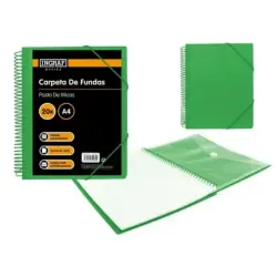 Ingraf Carpeta 20 Fundas A4 + Sobre con Broche - Espiral Plastica Indeformable - Apertura 360 Grados - Portada Personalizable -
