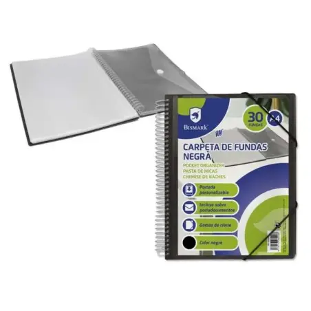 Bismark Carpeta con 30 Fundas Transparentes - Formato A4 - Incluye Sobre Portadocumentos - Cierre de Gomas | Ahorro Imprimiendo