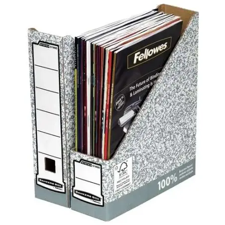 Fellowes Bankers Box Revistero A4 80mm - Montaje Manual - Carton Reciclado Certificacion FSC - Color Gris | Ahorro Imprimiendo