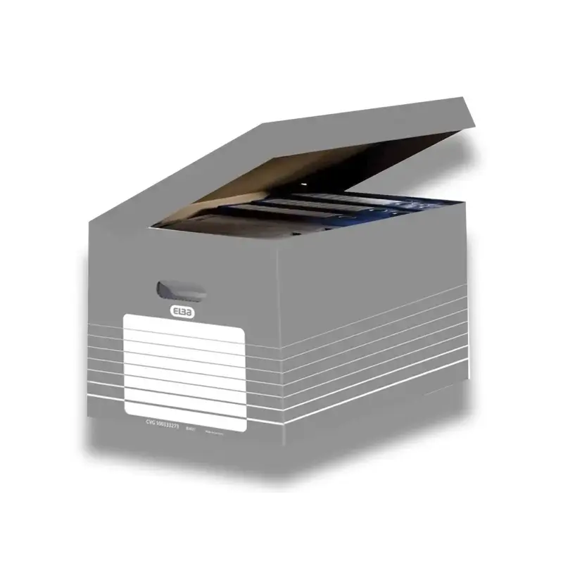 Elba Contenedor de Archivo - Montaje Automatico - Tapa Integrada - Color Gris | Ahorro Imprimiendo