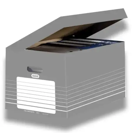 Elba Contenedor de Archivo - Montaje Automatico - Tapa Integrada - Color Gris | Ahorro Imprimiendo