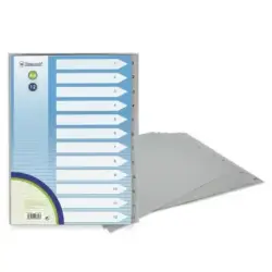 Bismark Indice Numerico con Pestañas del 1 al 12 - Multitaladro - Formato A4 - Fabricados en Polipropileno - Color Gris | Ahorro