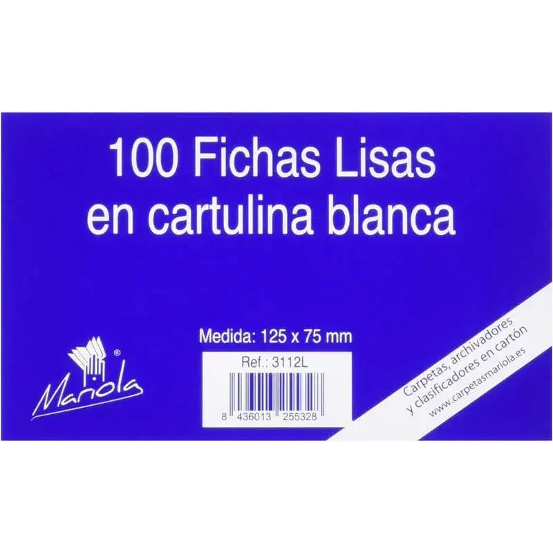 Mariola Pack de 100 Fichas Lisas Nº2 para Fichero - Medidas 125x75mm - Color Blanco | Ahorro Imprimiendo
