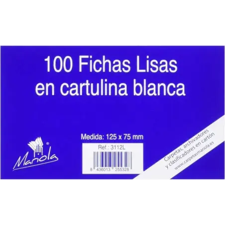 Mariola Pack de 100 Fichas Lisas Nº2 para Fichero - Medidas 125x75mm - Color Blanco | Ahorro Imprimiendo
