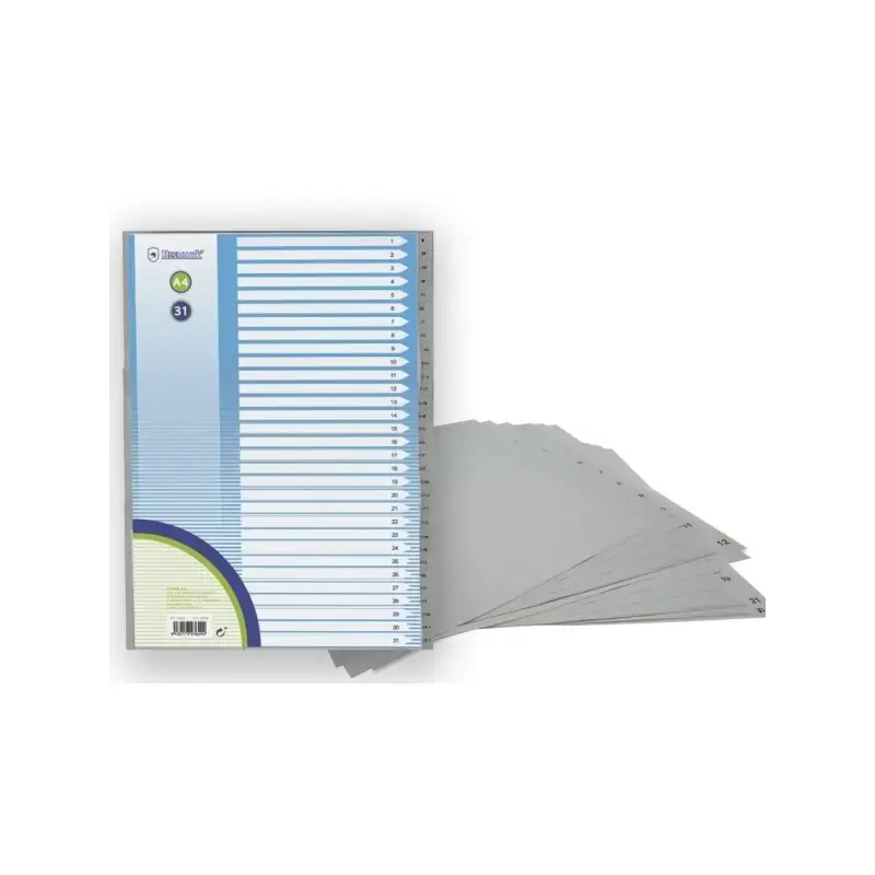 Bismark Indice Numerico con Pestañas del 1 al 31 - Multitaladro - Formato A4 - Fabricados en Polipropileno - Color Gris | Ahorro