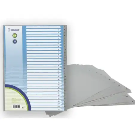 Bismark Indice Numerico con Pestañas del 1 al 31 - Multitaladro - Formato A4 - Fabricados en Polipropileno - Color Gris | Ahorro