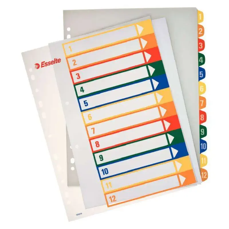 Esselte Indice para Proyectos Imprimible A4 Maxi Tipo 1-12 Multicolor - Multitaladro - Material PP Rigido 300 Micras, Portada 35