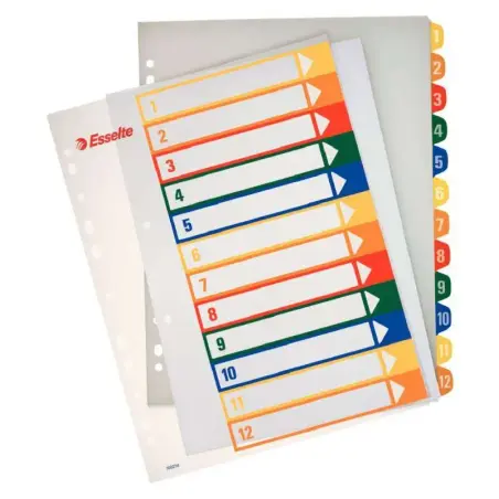 Esselte Indice para Proyectos Imprimible A4 Maxi Tipo 1-12 Multicolor - Multitaladro - Material PP Rigido 300 Micras, Portada 35