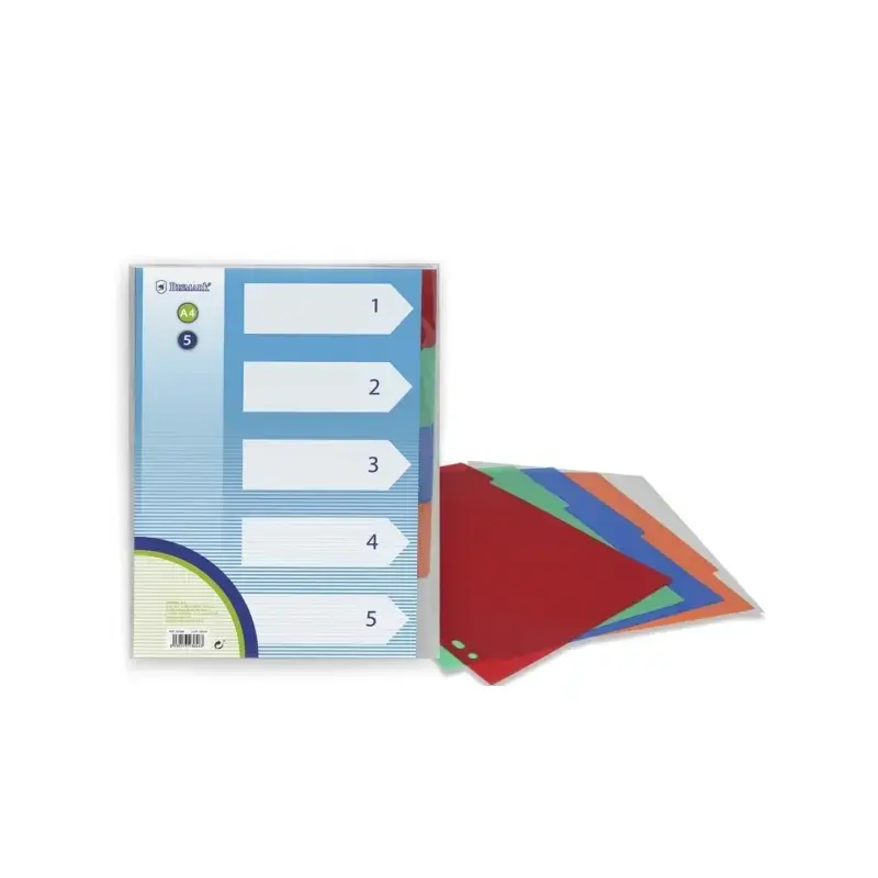 Bismark Pack de 5 Separadores de Polipropileno - Tamaño A4 - Multitaladro - Colores Surtidos | Ahorro Imprimiendo