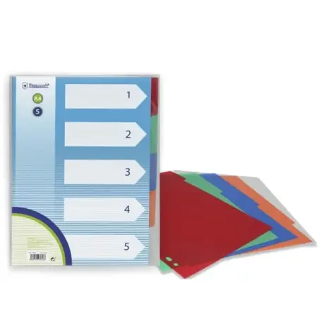 Bismark Pack de 5 Separadores de Polipropileno - Tamaño A4 - Multitaladro - Colores Surtidos | Ahorro Imprimiendo