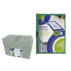 Bismark Dossier para 30 Hojas A4 con Clip Metalico Lateral - Polipropileno Transparente - Color Verde | Ahorro Imprimiendo