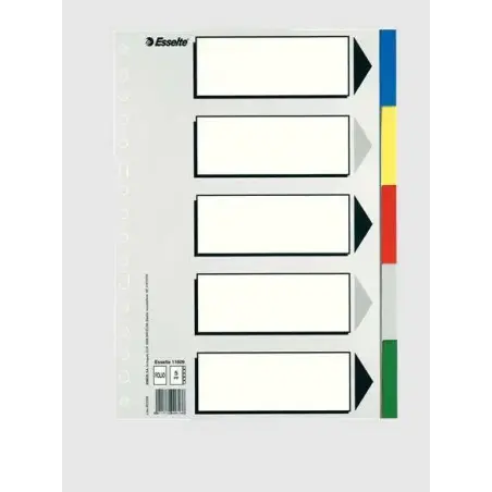 Esselte 613 Bolsa de 5 Separadores de Plastico - 5 Pestañas / 5 Colores - Multitaladro - Formato Folio | Ahorro Imprimiendo
