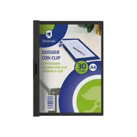 Bismark Dossier para 30 Hojas A4 con Clip Metalico Lateral - Polipropileno Transparente - Color Negro | Ahorro Imprimiendo