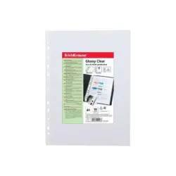 Erichkrause Glossy Clear Pack de 10 Fundas Multitaladro A4 100mic - 11 Taladros - Acabado Brillante Transparente | Ahorro Imprim