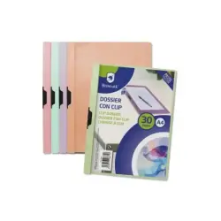 Bismark Dossier con Clip A4 - Capacidad 30 Hojas - Polipropileno Transparente - Clip Metalico Lateral - Colores Pastel Surtidos