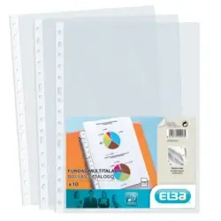 Elba Pack de 10 Fundas Multitaladro PP 70 Micras - Tamaño Folio - Acabado Cristal - Transparente | Ahorro Imprimiendo