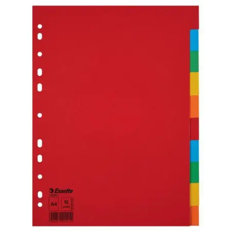 Esselte Separadores Carton A4 Multitaladro 150gr - 10 Pestañas 5 Colores - Presentacion en Bolsa Individual | Ahorro Imprimiendo
