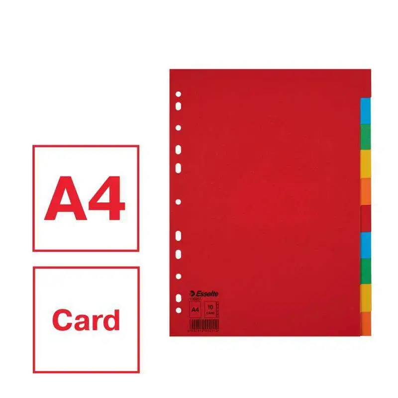 Esselte Separadores Carton A4 Multitaladro 150gr - 10 Pestañas 5 Colores - Presentacion en Bolsa Individual | Ahorro Imprimiendo