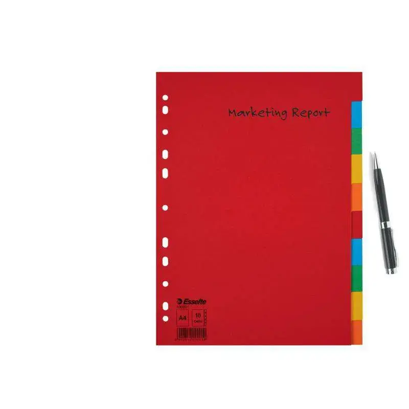 Esselte Separadores Carton A4 Multitaladro 150gr - 10 Pestañas 5 Colores - Presentacion en Bolsa Individual | Ahorro Imprimiendo