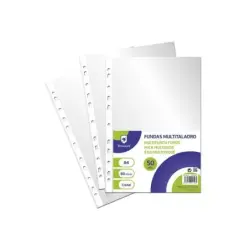 Bismark Pack de 50 Fundas Multitaladro A4 80 Micras - Acabado Cristal - Ideal para Carpetas con Anillas - Transparente | Ahorro