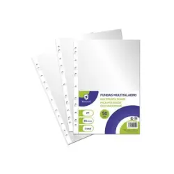 Bismark Pack de 50 Fundas Multitaladro Tamaño Folio 80 Micras - Acabado en Cristal - Ideal para Carpetas con Mecanismo de Anilla