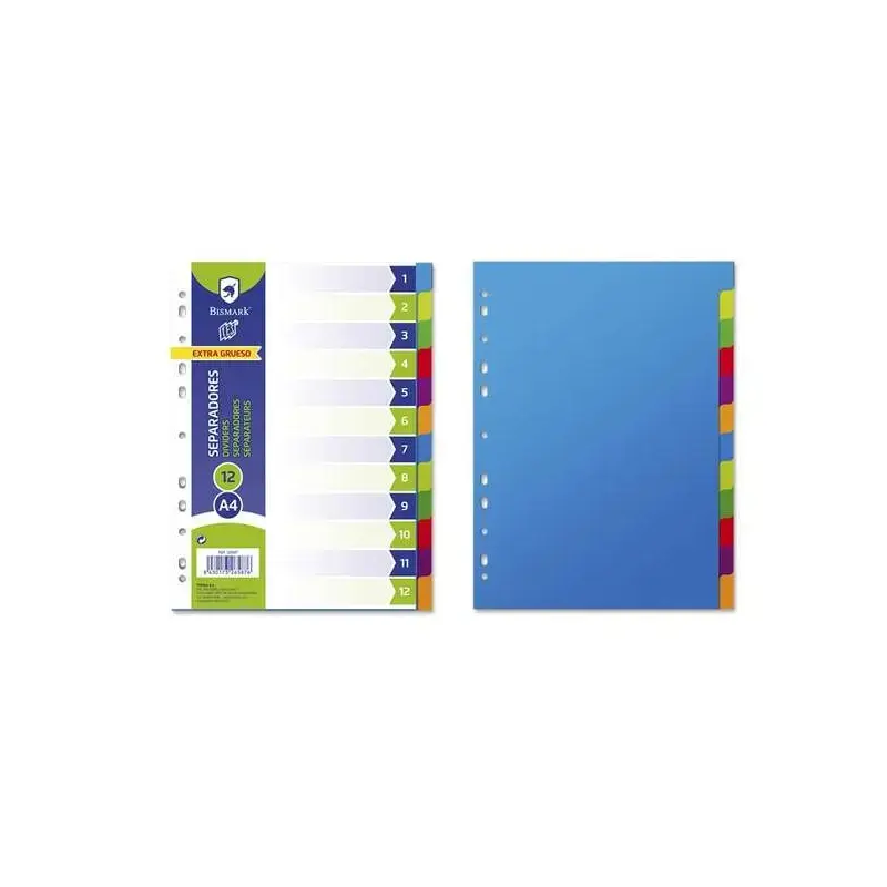 Bismark Pack de 12 Separadores - Tamaño A4 - Extragruesos - Fabricados en Polipropileno - Colores Surtidos | Ahorro Imprimiendo