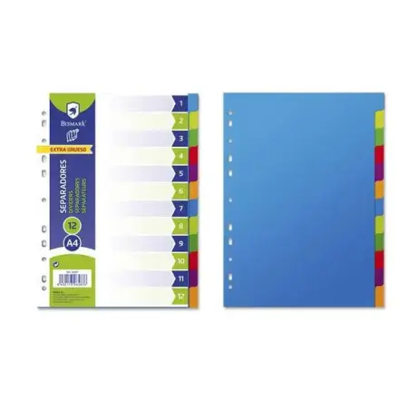 Bismark Pack de 12 Separadores - Tamaño A4 - Extragruesos - Fabricados en Polipropileno - Colores Surtidos | Ahorro Imprimiendo