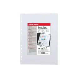 Erichkrause Glossy Clear Pack de 100 Fundas Multitaladro A4 60mic - 11 Taladros - Acabado Brillante Transparente | Ahorro Imprim