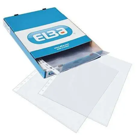 Elba Pack de 100 Fundas Multitaladro PP 90 Micras - Tamaño Folio - Acabado Piel Naranja - Transparente | Ahorro Imprimiendo