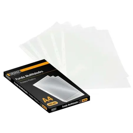 Ingraf Pack de 100 Fundas Multitaladro A4 Transparentes 70 Micras - Acabado Granulado | Ahorro Imprimiendo
