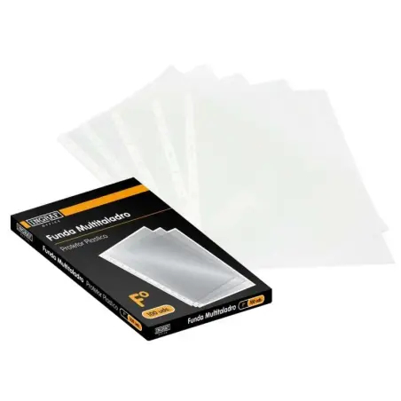 Ingraf Pack de 100 Fundas Multitaladro Folio Transparentes 70 Micras - Acabado Granulado | Ahorro Imprimiendo