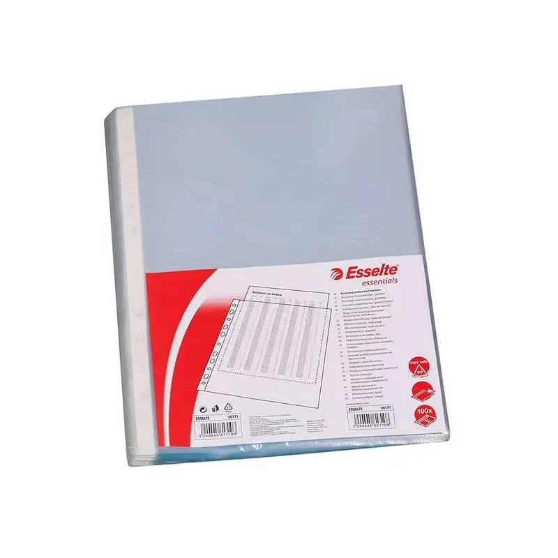 Esselte Pack de 100 Fundas Multitaladro Portadocumentos - Formato A4 - 16 Taladros - 80 Micras - Piel de Naranja - Color Transpa