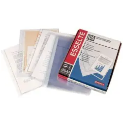 Esselte Pack de 100 Fundas Porta Documentos A4 PP Multitaladro 80 Micras - 11 Taladros - Calidad Estandar - Textura Cristal Liso