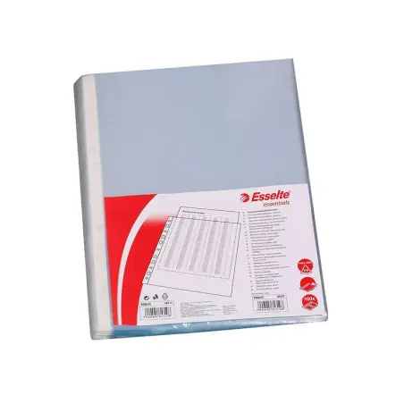 Esselte Pack de 100 Fundas Multitaladro Portadocumentos - Formato Folio - 16 Taladros - 80 Micras - Piel de Naranja - Color Tran