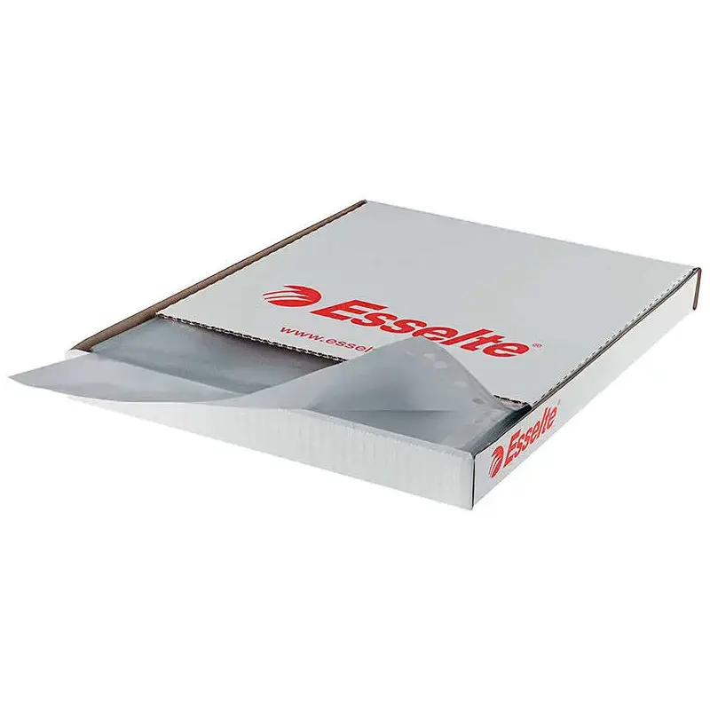 Esselte Pack de 100 Fundas Multitaladro Portadocumentos - Formato Folio - 16 Taladros - 80 Micras - Piel de Naranja - Color Tran